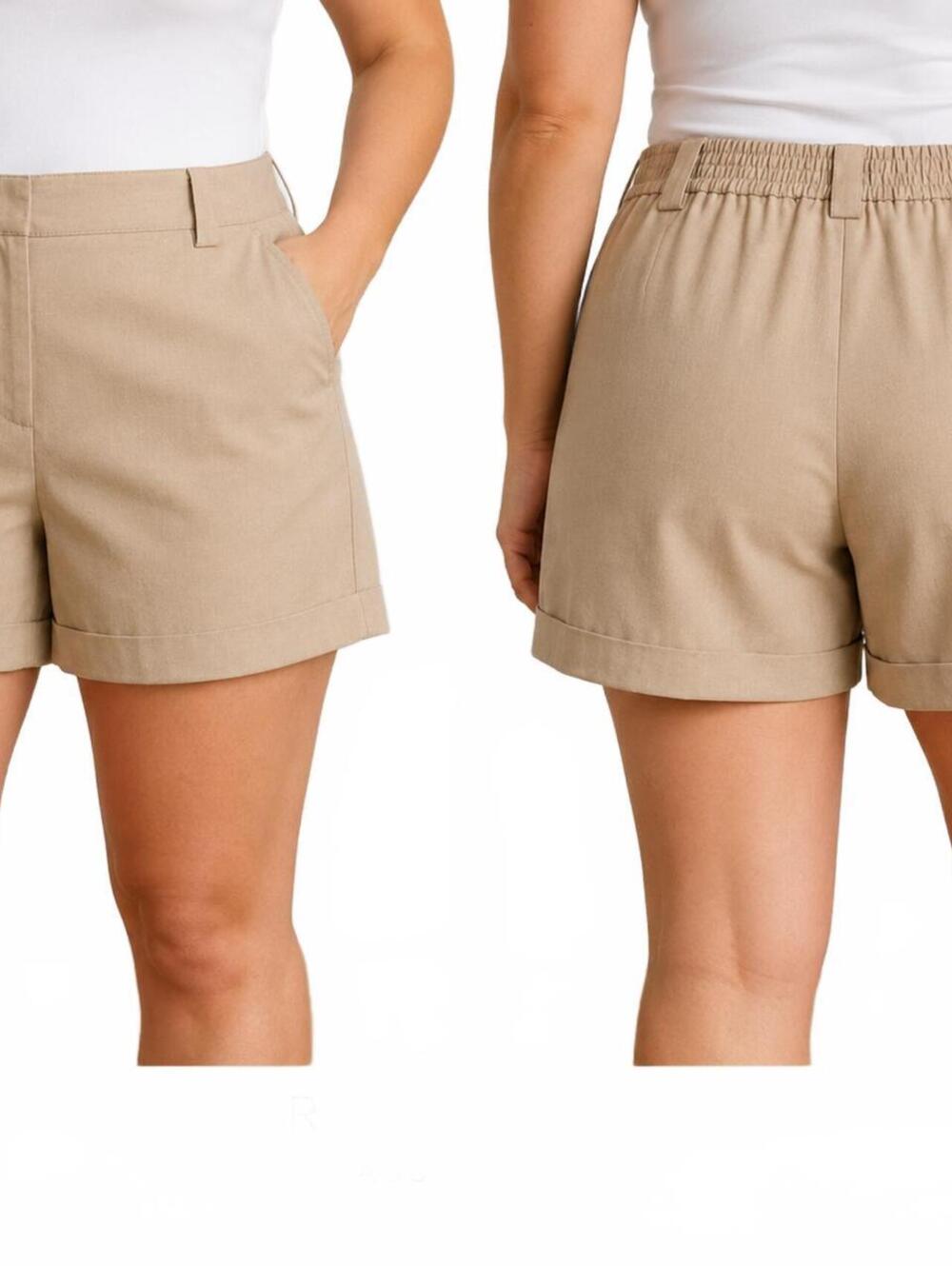 Rachel Zoe Ladies Tan Beige Casual Short Cuffed Hem Pockets Rear Elastic